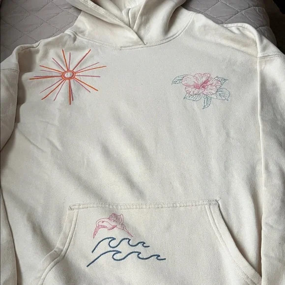 Hollister Cream Hoodie with Pink and Blue Accents - Picture 2 of 4